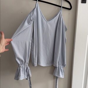 Naked Zebra Light Blue V-Neck Blouse with Tie Sleeves